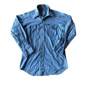 Vintage 70's Lee USA Made M Chambray Denim Pearl Snap Button Up Western Shirt